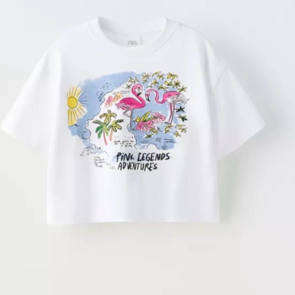 ZARA - GIRL’S FLAMINGO TSHIRT & FLORAL SHORTS - SIZE 10